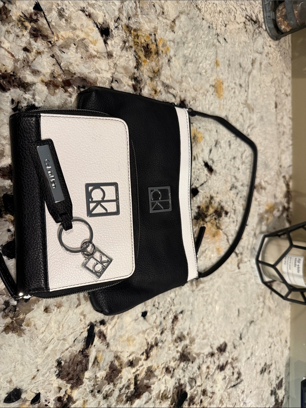 Calvin Klein Black and White Two-Tone Crossbody with Matching Wallet